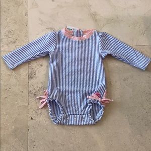 NWT Ruffle Butt seersucker rash guard 6-12